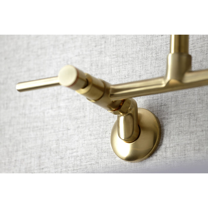 Kingston Sona KS823SB - Concord Two-Handle 2-Hole Wall Mount Bridge Kitchen Faucet, Brushed Brass