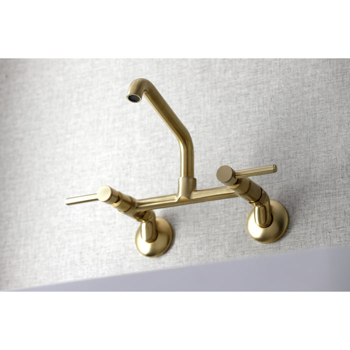 Kingston Sona KS823SB - Concord Two-Handle 2-Hole Wall Mount Bridge Kitchen Faucet, Brushed Brass