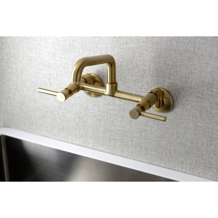 Kingston Sona KS823SB - Concord Two-Handle 2-Hole Wall Mount Bridge Kitchen Faucet, Brushed Brass