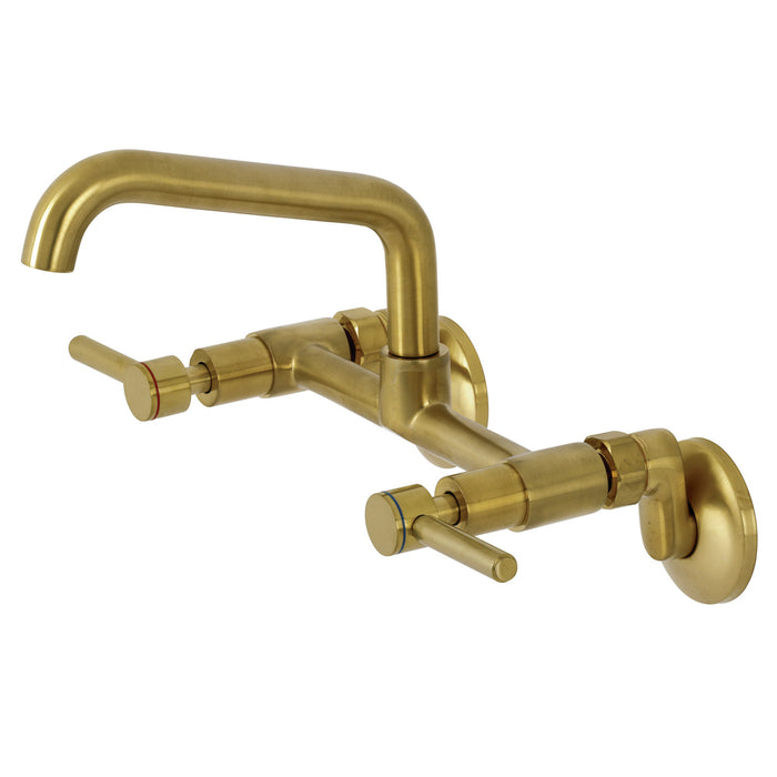 Kingston Sona KS823SB - Concord Two-Handle 2-Hole Wall Mount Bridge Kitchen Faucet, Brushed Brass