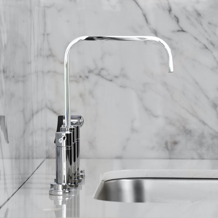 Kingston Sona KS8251DLBS - Concord Two-Handle 4-Hole Deck Mount Bridge Kitchen Faucet with Brass Sprayer, Polished Chrome