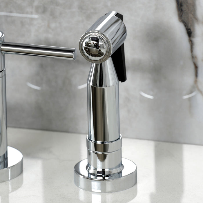 Kingston Sona KS8251DLBS - Concord Two-Handle 4-Hole Deck Mount Bridge Kitchen Faucet with Brass Sprayer, Polished Chrome