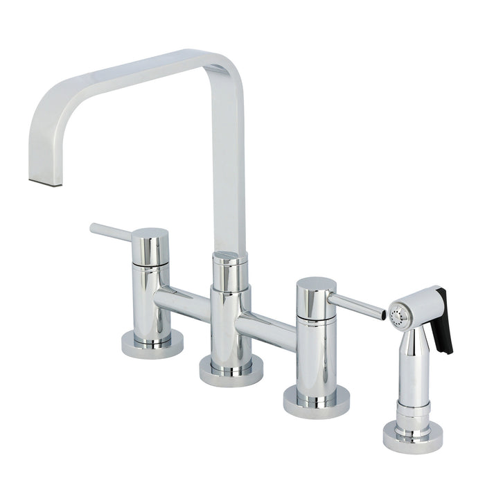 Kingston Sona KS8251DLBS - Concord Two-Handle 4-Hole Deck Mount Bridge Kitchen Faucet with Brass Sprayer, Polished Chrome