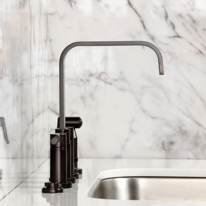 Kingston Sona KS8255DKLBS - Kaiser Two-Handle 4-Hole Deck Mount Bridge Kitchen Faucet with Brass Sprayer, Oil Rubbed Bronze