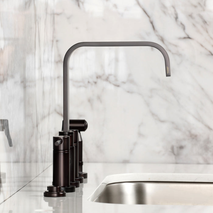 Kingston Sona KS8255DLBS - Concord Two-Handle 4-Hole Deck Mount Bridge Kitchen Faucet with Brass Sprayer, Oil Rubbed Bronze