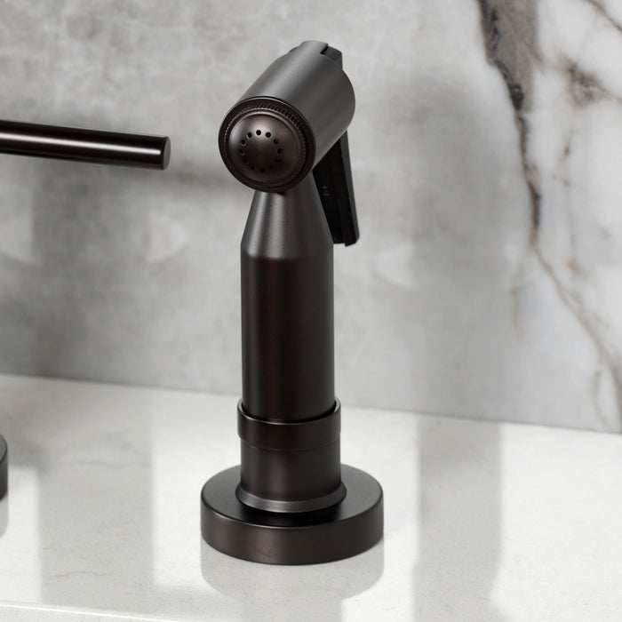 Kingston Sona KS8255DLBS - Concord Two-Handle 4-Hole Deck Mount Bridge Kitchen Faucet with Brass Sprayer, Oil Rubbed Bronze