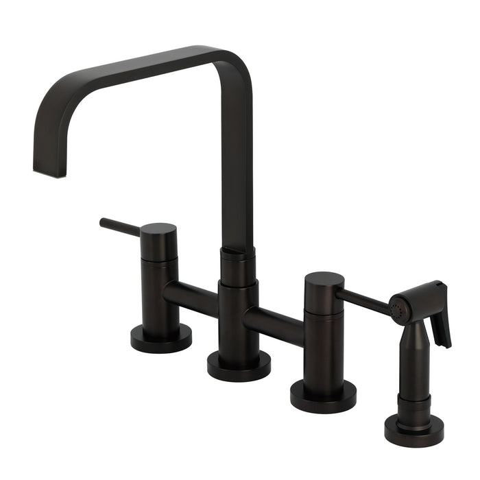 Kingston Sona KS8255DLBS - Concord Two-Handle 4-Hole Deck Mount Bridge Kitchen Faucet with Brass Sprayer, Oil Rubbed Bronze