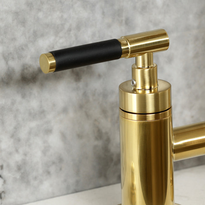 Kingston Sona KS8257CKLBS - Kaiser Two-Handle 4-Hole Deck Mount Bridge Kitchen Faucet with Brass Sprayer, Brushed Brass