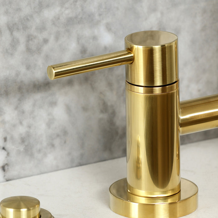 Kingston Sona KS8257DLBS - Concord Two-Handle 4-Hole Deck Mount Bridge Kitchen Faucet with Brass Sprayer, Brushed Brass