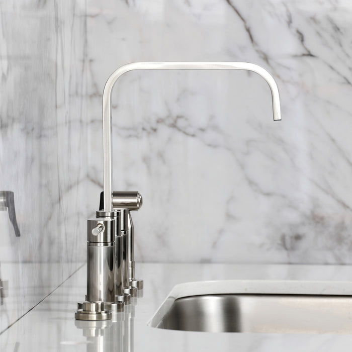 Kingston Sona KS8258DLBS - Concord Two-Handle 4-Hole Deck Mount Bridge Kitchen Faucet with Brass Sprayer, Brushed Nickel