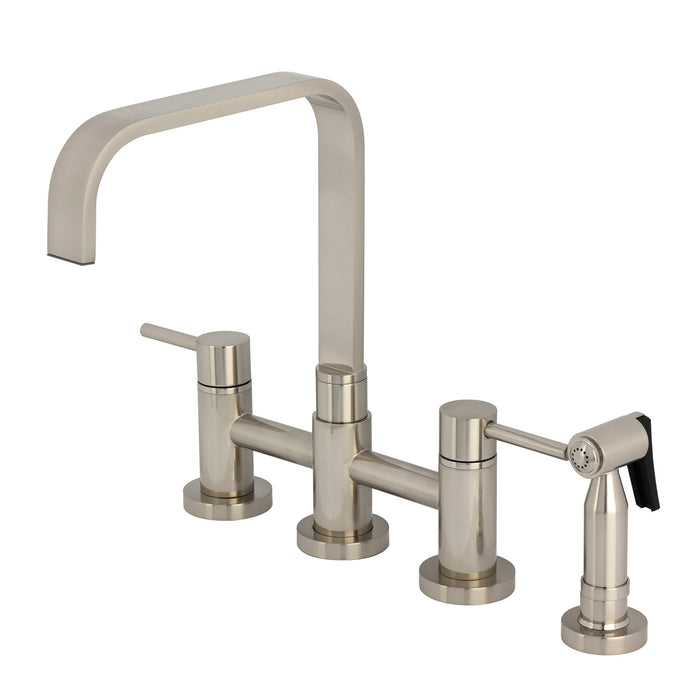 Kingston Sona KS8258DLBS - Concord Two-Handle 4-Hole Deck Mount Bridge Kitchen Faucet with Brass Sprayer, Brushed Nickel