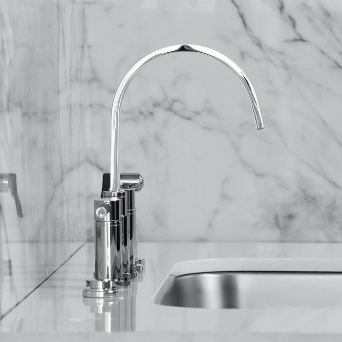 Kingston Sona KS8261DKLBS - Kaiser Two-Handle 4-Hole Deck Mount Bridge Kitchen Faucet with Brass Sprayer, Polished Chrome