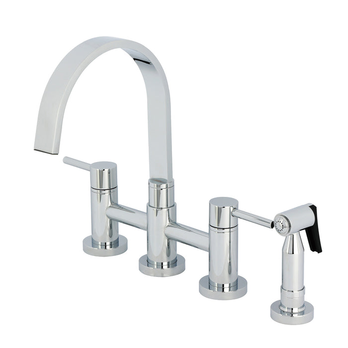 Kingston Sona KS8261DLBS - Concord Two-Handle 4-Hole Deck Mount Bridge Kitchen Faucet with Brass Sprayer, Polished Chrome