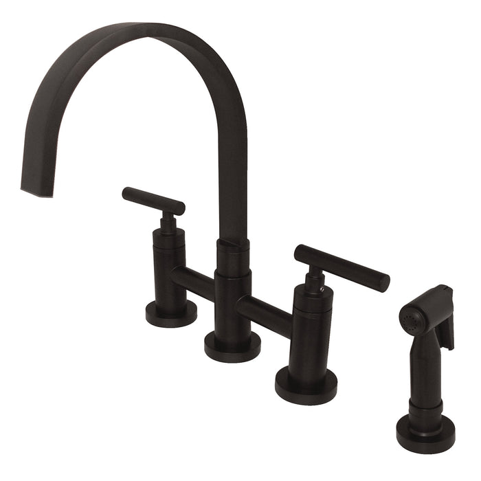 Kingston Sona KS8265CMLBS - Manhattan Two-Handle 4-Hole Deck Mount Bridge Kitchen Faucet with Brass Sprayer, Oil Rubbed Bronze