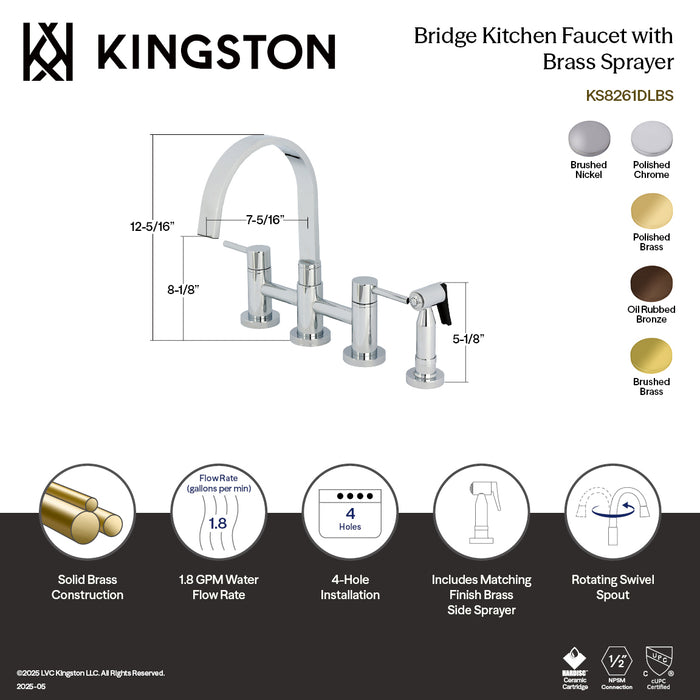 Kingston Sona KS8265DLBS - Concord Two-Handle 4-Hole Deck Mount Bridge Kitchen Faucet with Brass Sprayer, Oil Rubbed Bronze