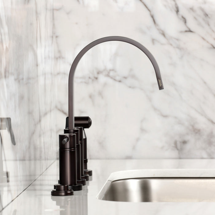 Kingston Sona KS8265DLBS - Concord Two-Handle 4-Hole Deck Mount Bridge Kitchen Faucet with Brass Sprayer, Oil Rubbed Bronze