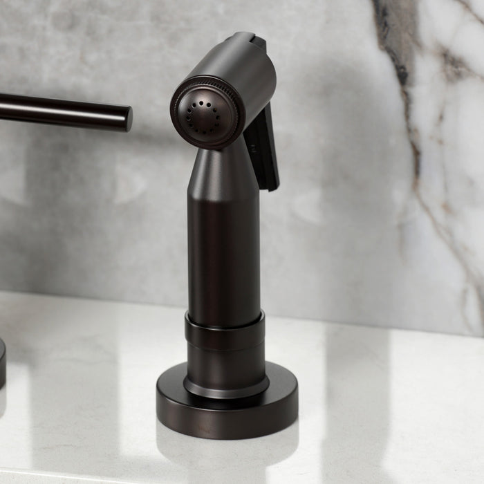 Kingston Sona KS8265DLBS - Concord Two-Handle 4-Hole Deck Mount Bridge Kitchen Faucet with Brass Sprayer, Oil Rubbed Bronze