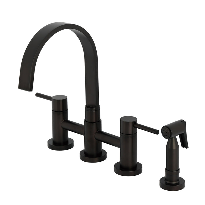 Kingston Sona KS8265DLBS - Concord Two-Handle 4-Hole Deck Mount Bridge Kitchen Faucet with Brass Sprayer, Oil Rubbed Bronze