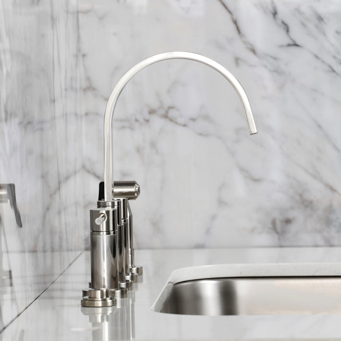 Kingston Sona KS8268DLBS - Concord Two-Handle 4-Hole Deck Mount Bridge Kitchen Faucet with Brass Sprayer, Brushed Nickel