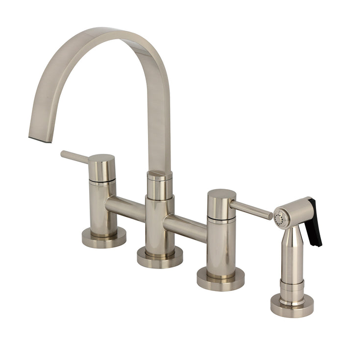 Kingston Sona KS8268DLBS - Concord Two-Handle 4-Hole Deck Mount Bridge Kitchen Faucet with Brass Sprayer, Brushed Nickel