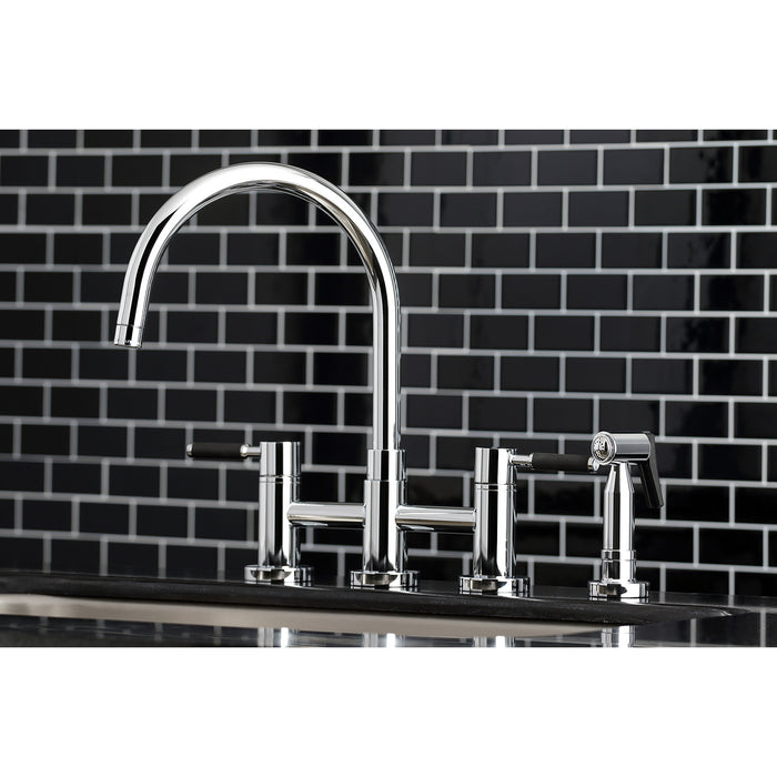 Kaiser KS8271DKLBS Two-Handle 4-Hole Deck Mount Bridge Kitchen Faucet with Brass Sprayer, Polished Chrome