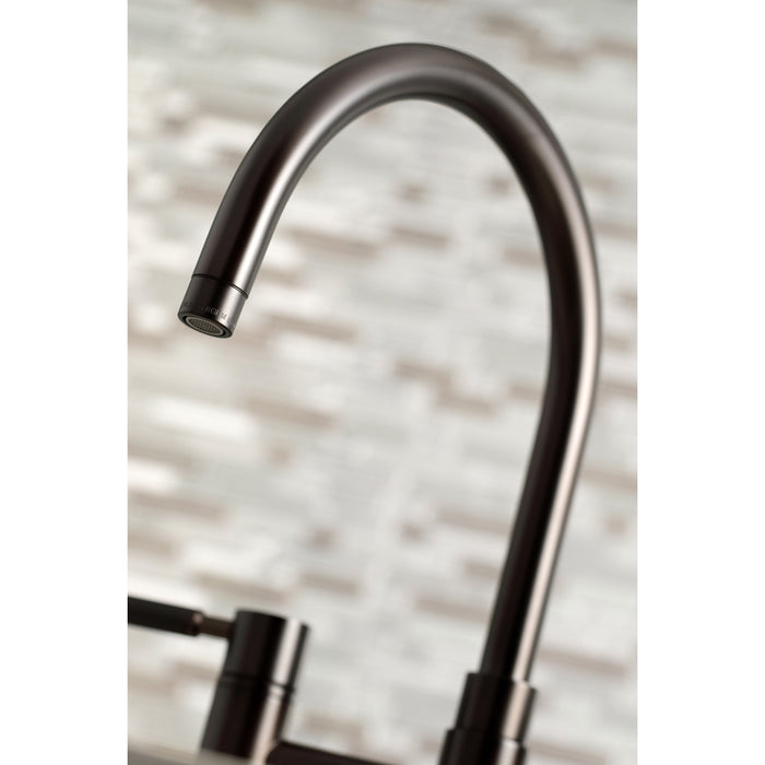 Kingston Sona KS8275DKLBS - Kaiser Two-Handle 4-Hole Deck Mount Bridge Kitchen Faucet with Brass Sprayer, Oil Rubbed Bronze