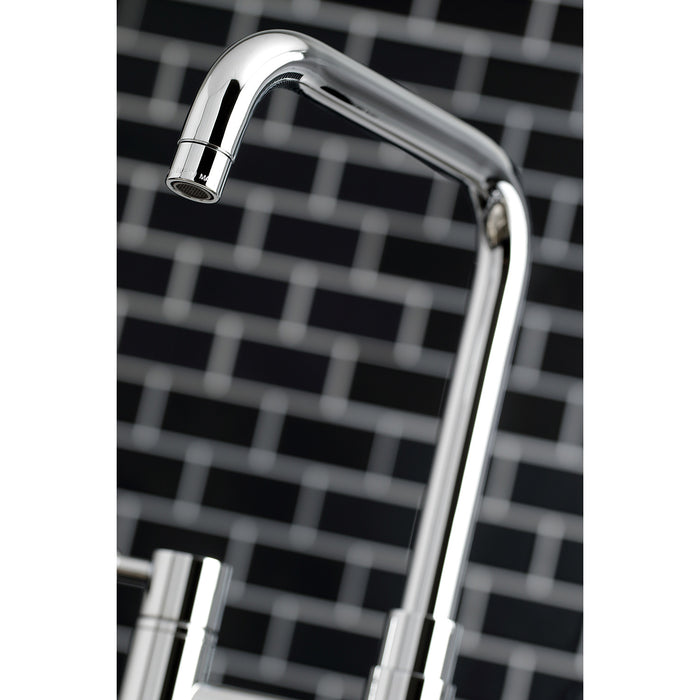 Kingston Sona KS8281DKLBS - Kaiser Two-Handle 4-Hole Deck Mount Bridge Kitchen Faucet with Brass Sprayer, Polished Chrome