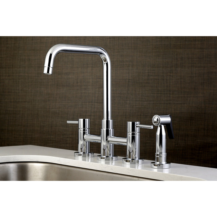 Concord KS8281DLBS Two-Handle 4-Hole Deck Mount Bridge Kitchen Faucet with Brass Side Sprayer, Polished Chrome