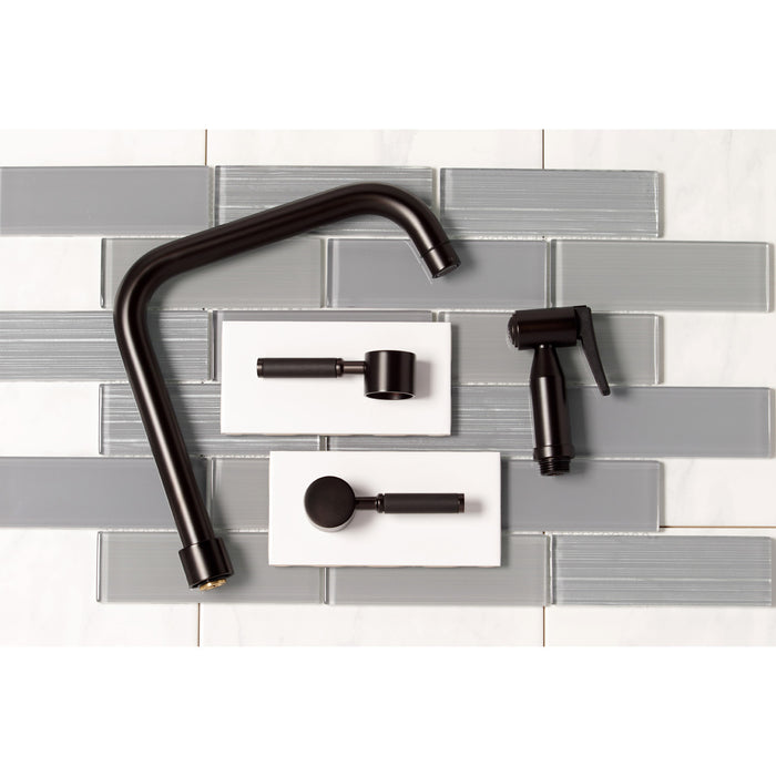 Kingston Sona KS8285DKLBS - Kaiser Two-Handle 4-Hole Deck Mount Bridge Kitchen Faucet with Brass Sprayer, Oil Rubbed Bronze