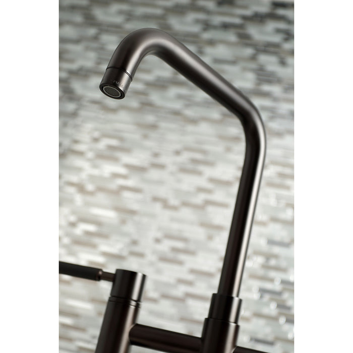 Kingston Sona KS8285DKLBS - Kaiser Two-Handle 4-Hole Deck Mount Bridge Kitchen Faucet with Brass Sprayer, Oil Rubbed Bronze