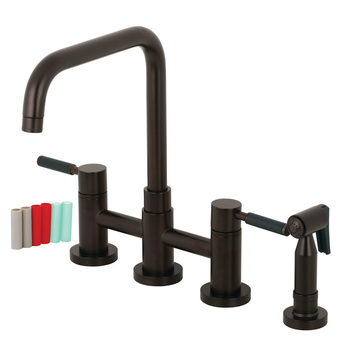 Kingston Sona KS8285DKLBS - Kaiser Two-Handle 4-Hole Deck Mount Bridge Kitchen Faucet with Brass Sprayer, Oil Rubbed Bronze