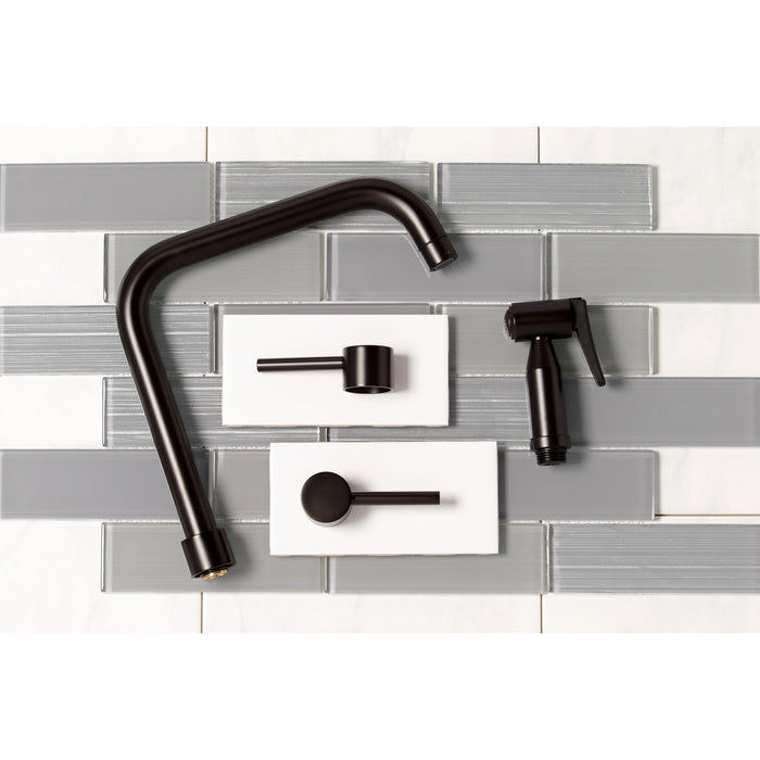 Kingston Sona KS8285DLBS - Concord Two-Handle 4-Hole Deck Mount Bridge Kitchen Faucet with Brass Sprayer, Oil Rubbed Bronze