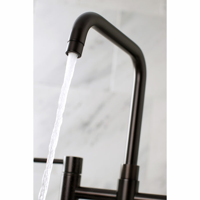 Kingston Sona KS8285DLBS - Concord Two-Handle 4-Hole Deck Mount Bridge Kitchen Faucet with Brass Sprayer, Oil Rubbed Bronze
