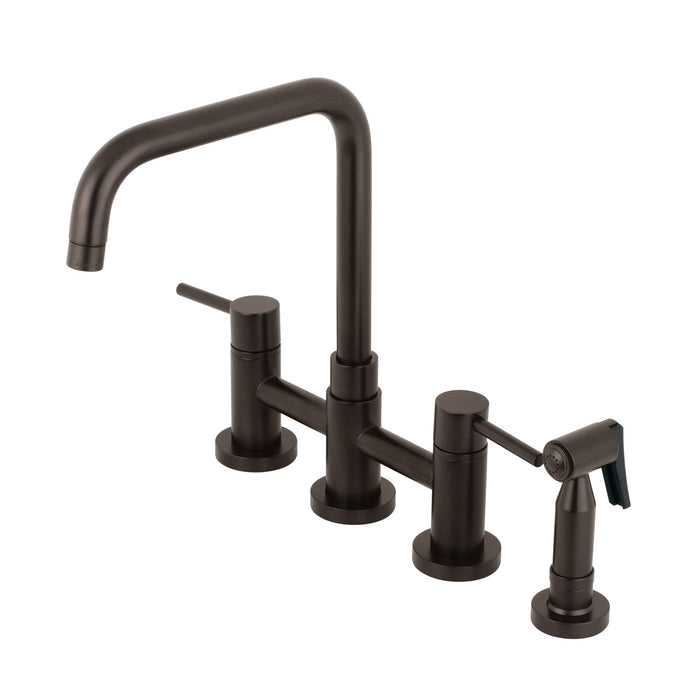 Kingston Sona KS8285DLBS - Concord Two-Handle 4-Hole Deck Mount Bridge Kitchen Faucet with Brass Sprayer, Oil Rubbed Bronze