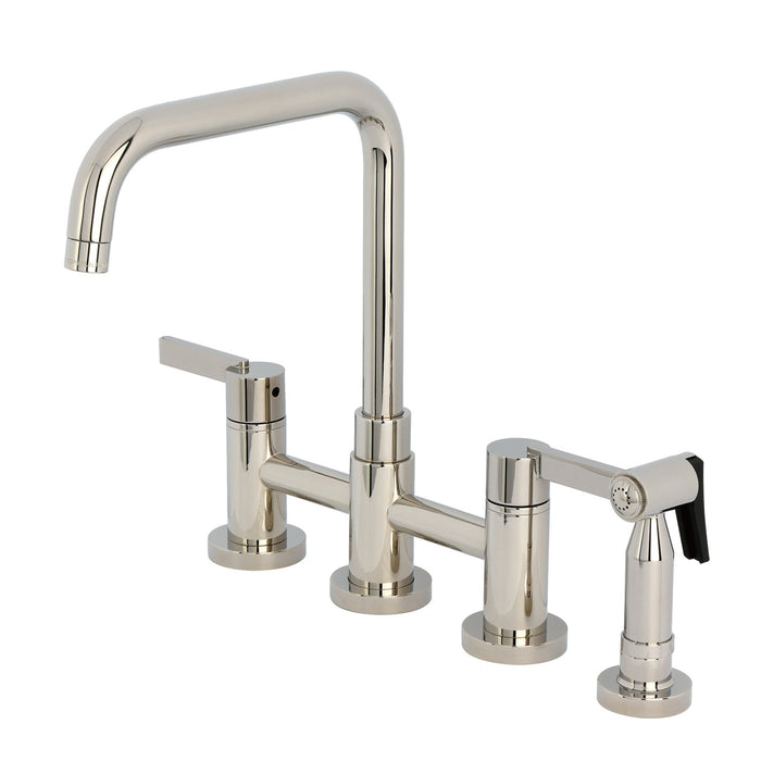 Kingston Sona KS8286CTLBS - Continental Two-Handle 4-Hole Deck Mount Bridge Kitchen Faucet with Brass Sprayer, Polished Nickel