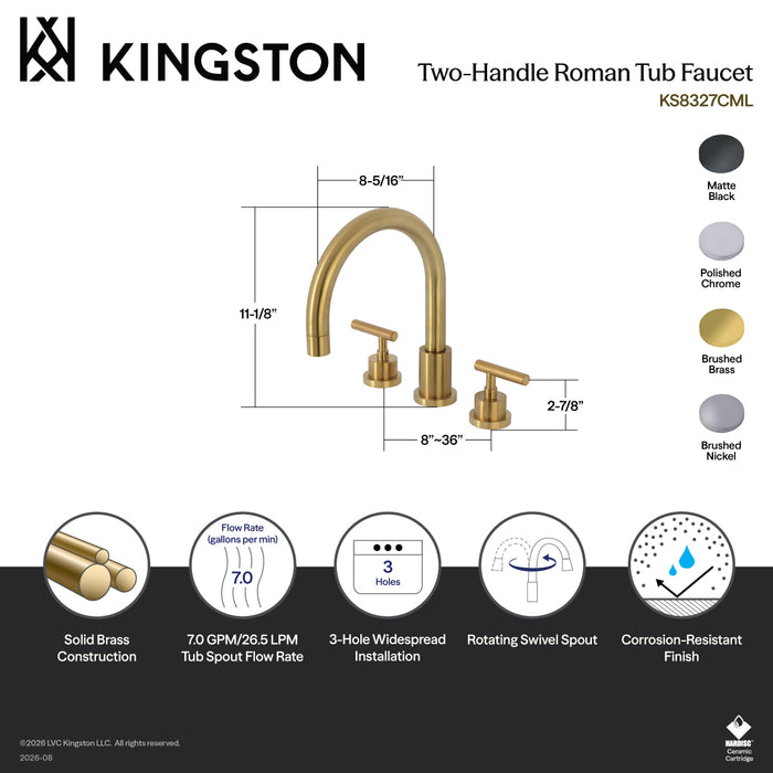 Kingston Sona KS8320CML - Manhattan Two-Handle 3-Hole Deck Mount Roman Tub Faucet, Matte Black