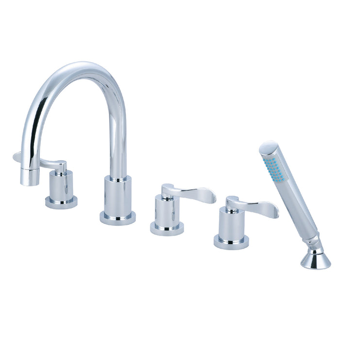Kingston Tulare KS83215DFL Three-Handle 5-Hole Deck Mount Roman Tub Faucet with Hand Shower, Polished Chrome