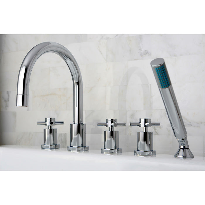 Kingston Sona KS83215DX - Concord Three-Handle 5-Hole Deck Mount Roman Tub Faucet with Hand Shower, Polished Chrome