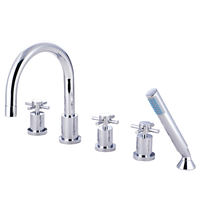 Kingston Sona KS83215DX - Concord Three-Handle 5-Hole Deck Mount Roman Tub Faucet with Hand Shower, Polished Chrome