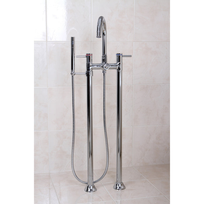 Kingston Sona KS8351DL - Concord Three-Handle 2-Hole Freestanding Tub Faucet with Hand Shower, Polished Chrome