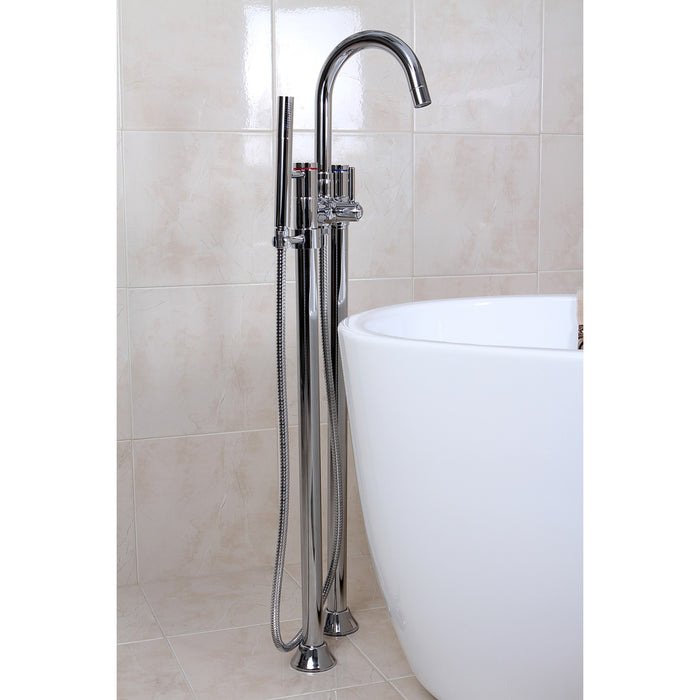 Kingston Sona KS8351DL - Concord Three-Handle 2-Hole Freestanding Tub Faucet with Hand Shower, Polished Chrome