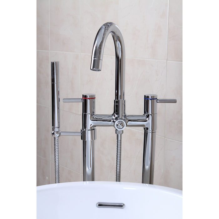 Kingston Sona KS8351DL - Concord Three-Handle 2-Hole Freestanding Tub Faucet with Hand Shower, Polished Chrome