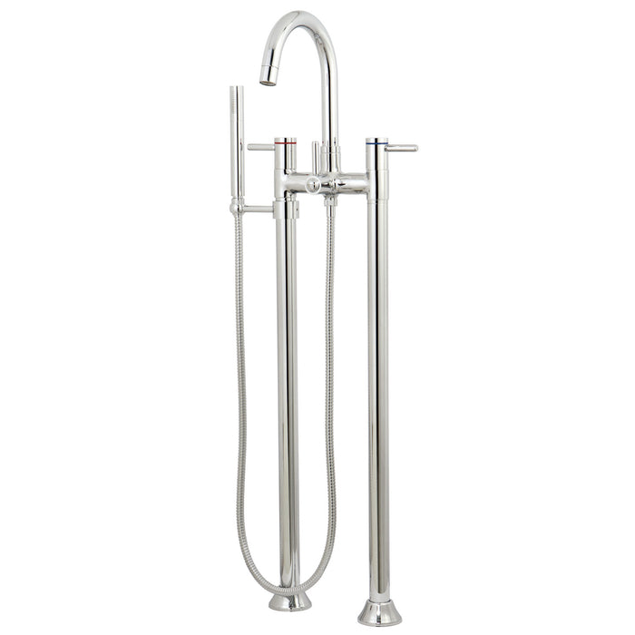 Kingston Sona KS8351DL - Concord Three-Handle 2-Hole Freestanding Tub Faucet with Hand Shower, Polished Chrome