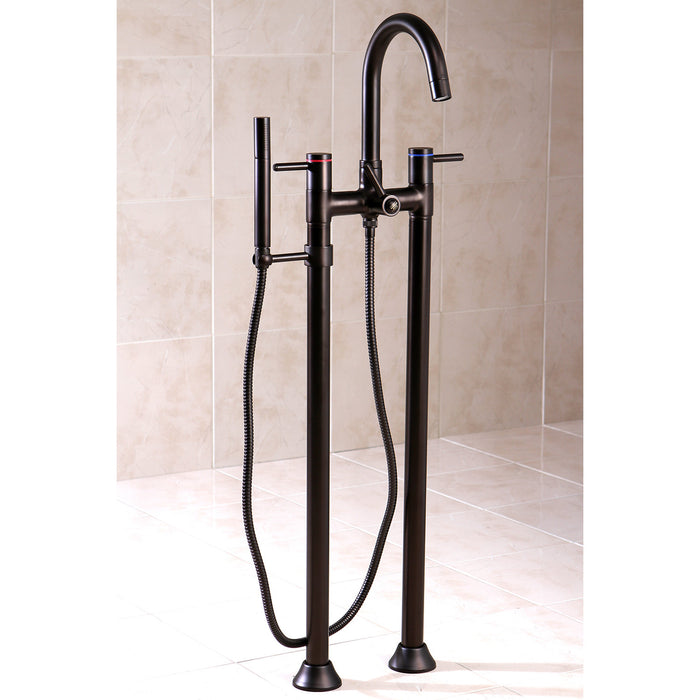 Kingston Sona KS8355DL - Concord Three-Handle 2-Hole Freestanding Tub Faucet with Hand Shower, Oil Rubbed Bronze