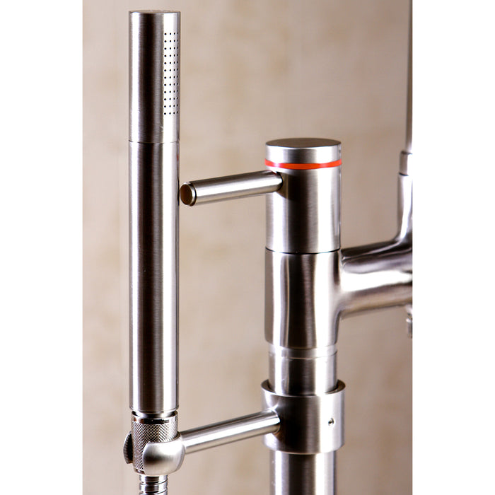 Kingston Sona KS8358DL - Concord Three-Handle 2-Hole Freestanding Tub Faucet with Hand Shower, Brushed Nickel