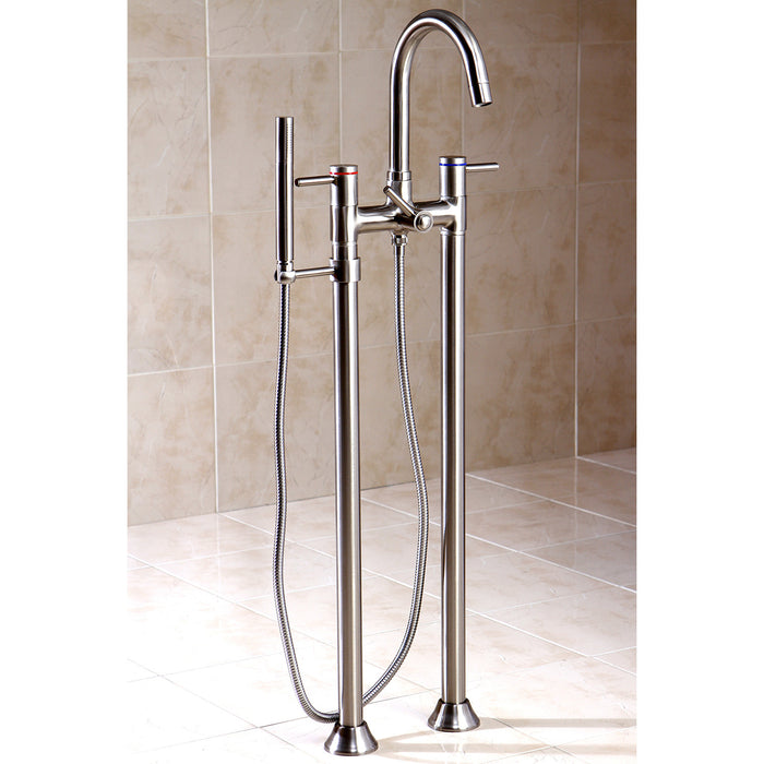 Kingston Sona KS8358DL - Concord Three-Handle 2-Hole Freestanding Tub Faucet with Hand Shower, Brushed Nickel