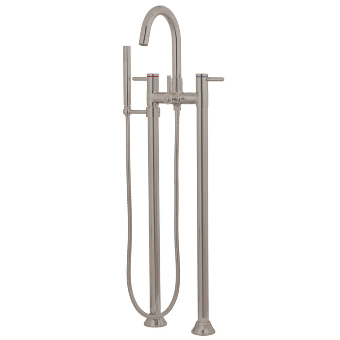 Kingston Sona KS8358DL - Concord Three-Handle 2-Hole Freestanding Tub Faucet with Hand Shower, Brushed Nickel