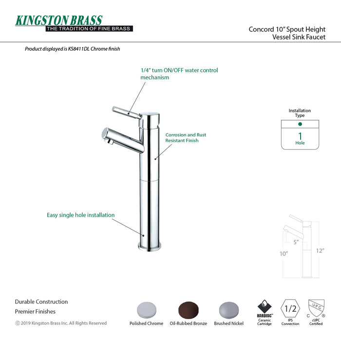 Kingston Concord KS8415DL Single-Handle 1-Hole Deck Mount Vessel Faucet, Oil Rubbed Bronze