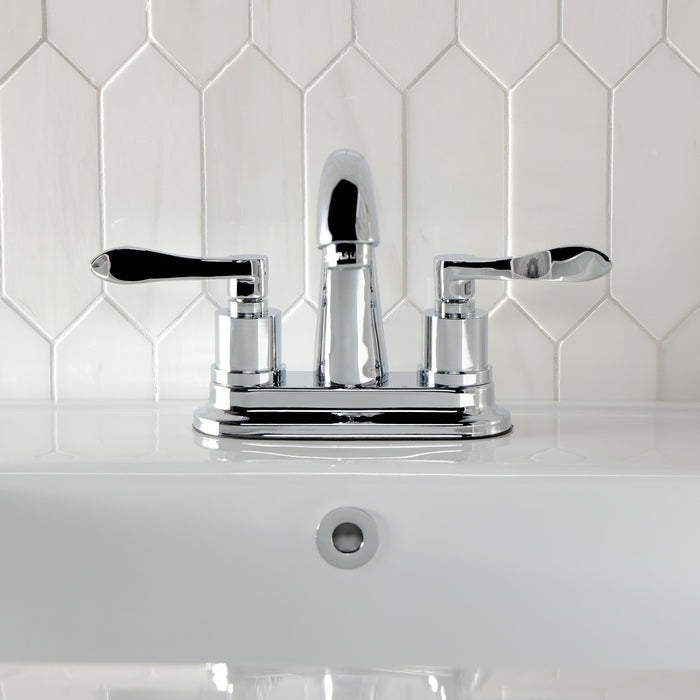 Kingston Tulare KS8611DFLDouble-Handle 3-Hole Deck Mount 4-Inch Centerset Bathroom Faucet with Brass Pop-Up, Polished Chrome