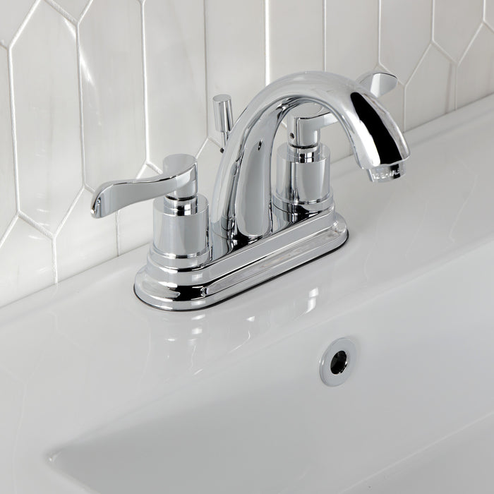 Kingston Tulare KS8611DFLDouble-Handle 3-Hole Deck Mount 4-Inch Centerset Bathroom Faucet with Brass Pop-Up, Polished Chrome